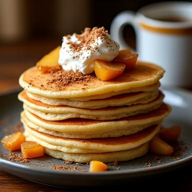 Vanilla pancakes with caramelized spiced pears.